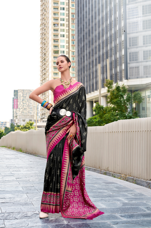 Soft Banarasi Silk Saree with Traditional Ikkat Weaving - LaVante Fashion