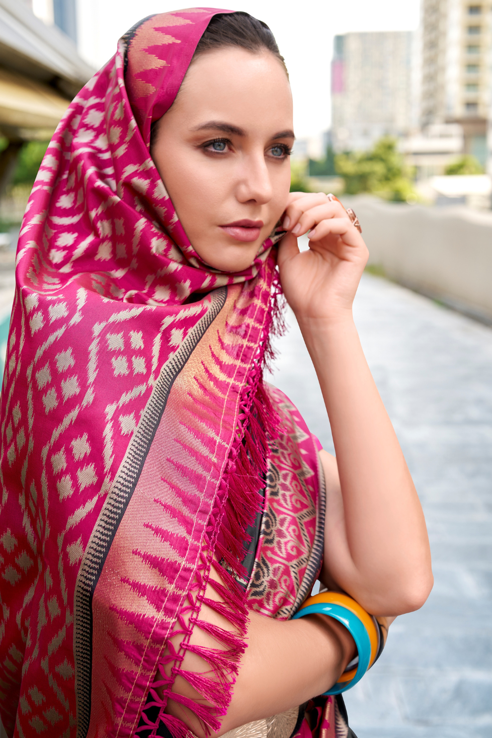 Soft Banarasi Silk Saree with Traditional Ikkat Weaving - LaVante Fashion