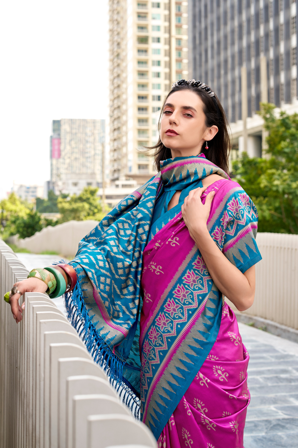 Soft Banarasi Silk Saree with Traditional Ikkat Weaving - LaVante Fashion