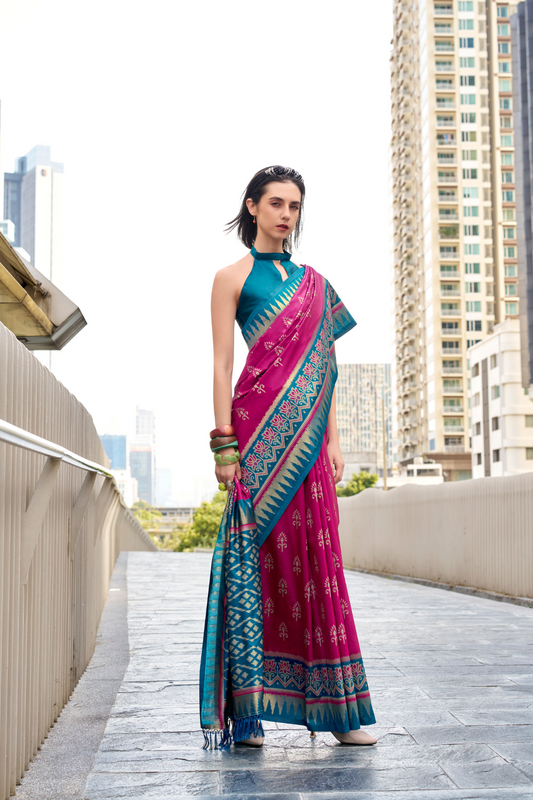 Soft Banarasi Silk Saree with Traditional Ikkat Weaving - LaVante Fashion