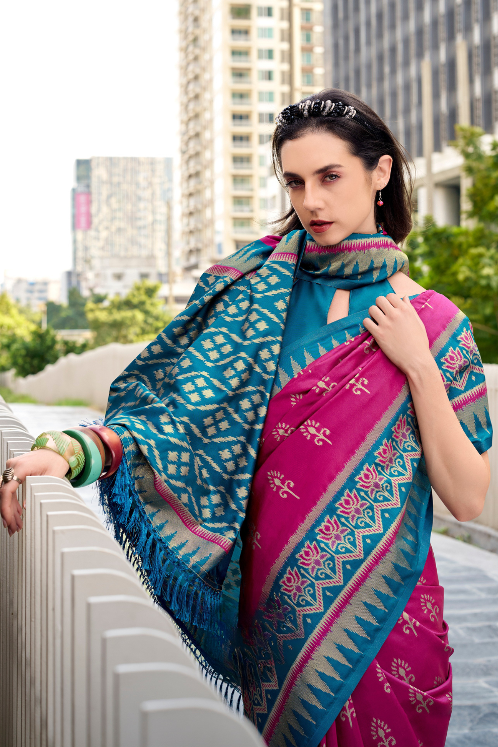 Soft Banarasi Silk Saree with Traditional Ikkat Weaving - LaVante Fashion