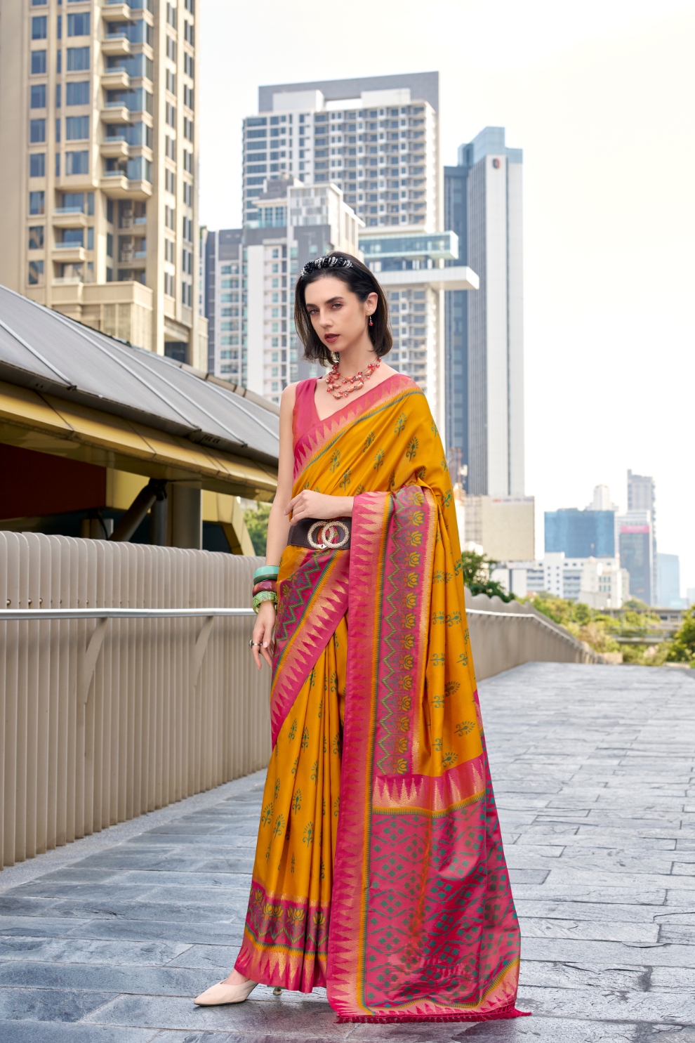 Soft Banarasi Silk Saree with Traditional Ikkat Weaving - LaVante Fashion