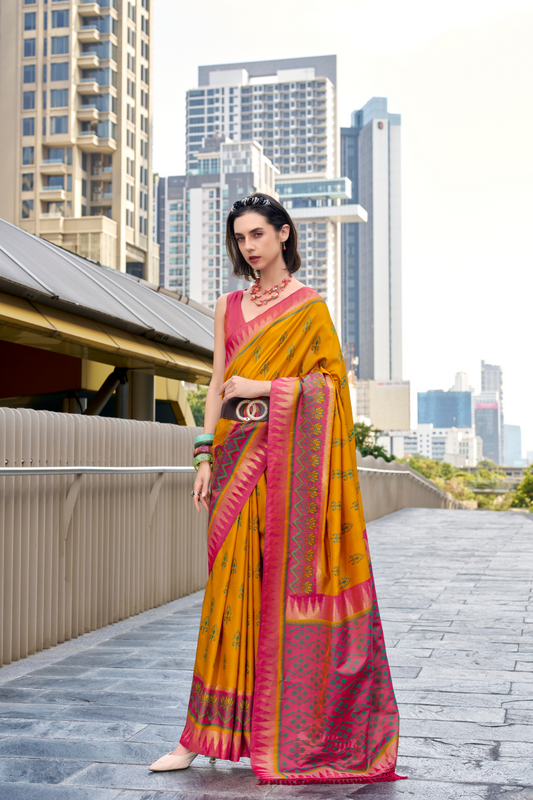 Soft Banarasi Silk Saree with Traditional Ikkat Weaving - LaVante Fashion