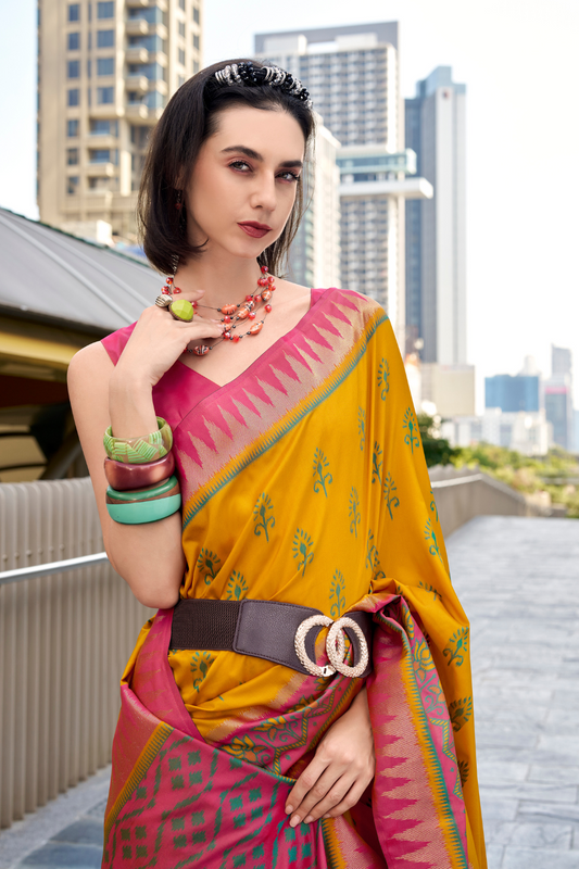 Soft Banarasi Silk Saree with Traditional Ikkat Weaving - LaVante Fashion