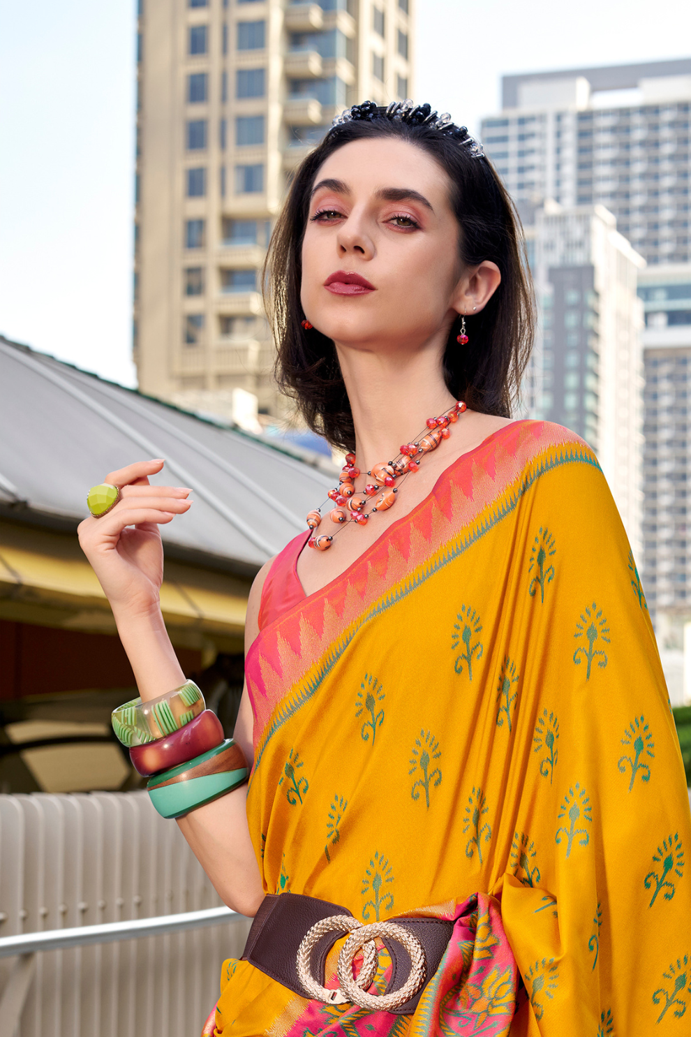 Soft Banarasi Silk Saree with Traditional Ikkat Weaving - LaVante Fashion