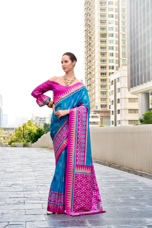 Soft Banarasi Silk Saree with Traditional Ikkat Weaving - LaVante Fashion