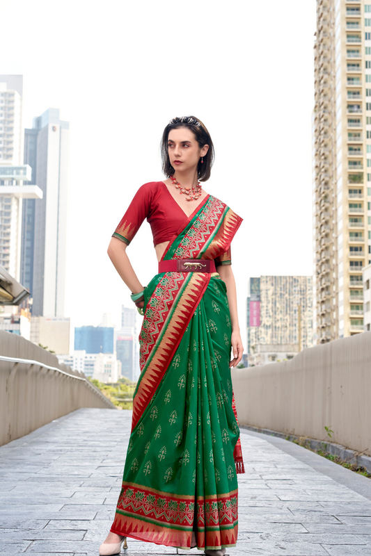 Soft Banarasi Silk Saree with Traditional Ikkat Weaving - LaVante Fashion