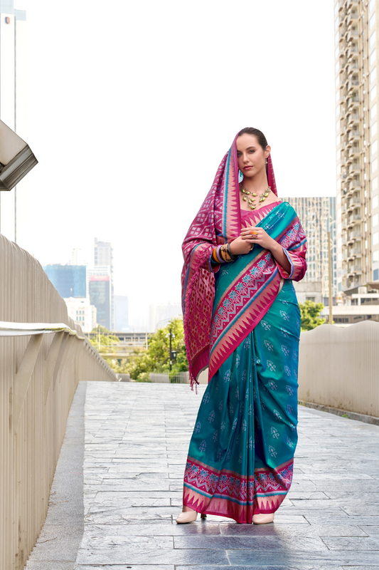 Soft Banarasi Silk Saree with Traditional Ikkat Weaving - LaVante Fashion