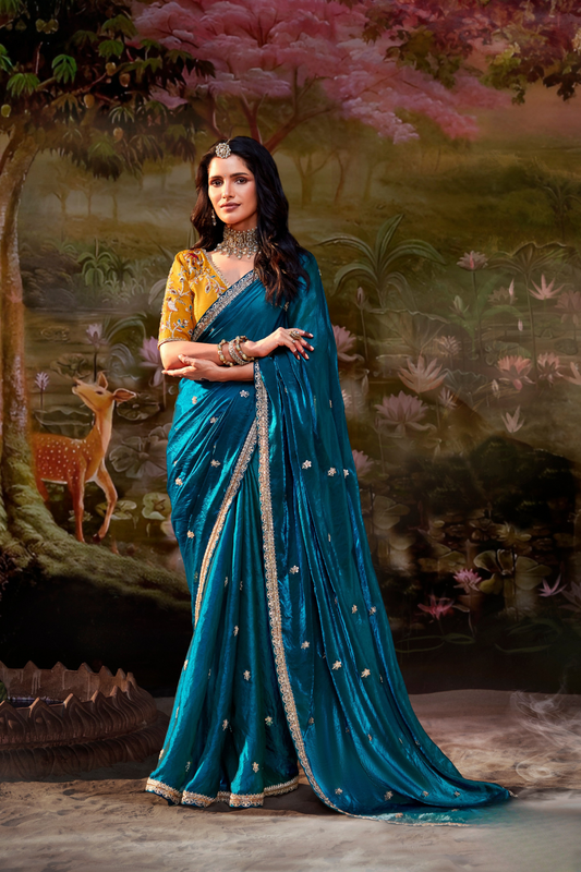 Dolla Silk Embroidered Wedding Saree with Contrast Blouse Design