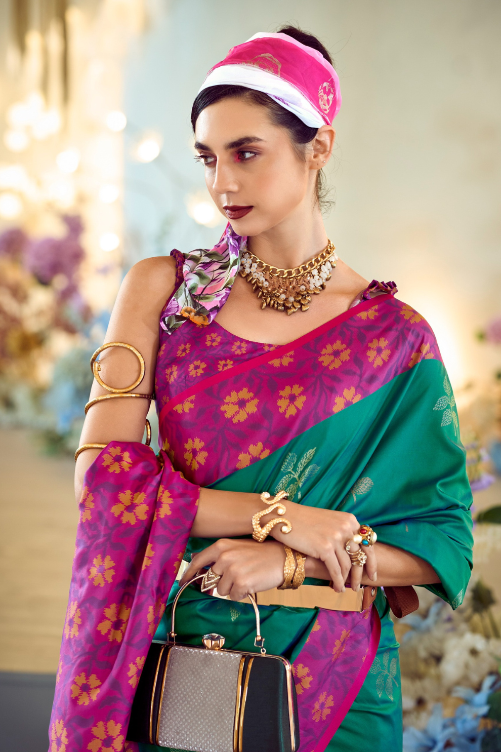Soft Silk Saree with Traditional Ikkat Border - LaVante Fashion