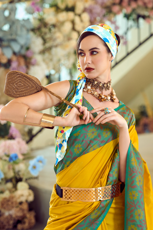 Soft Silk Saree with Traditional Ikkat Border - LaVante Fashion