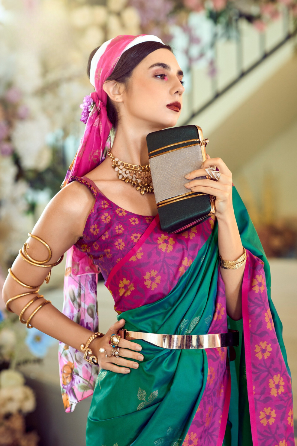 Soft Silk Saree with Traditional Ikkat Border - LaVante Fashion