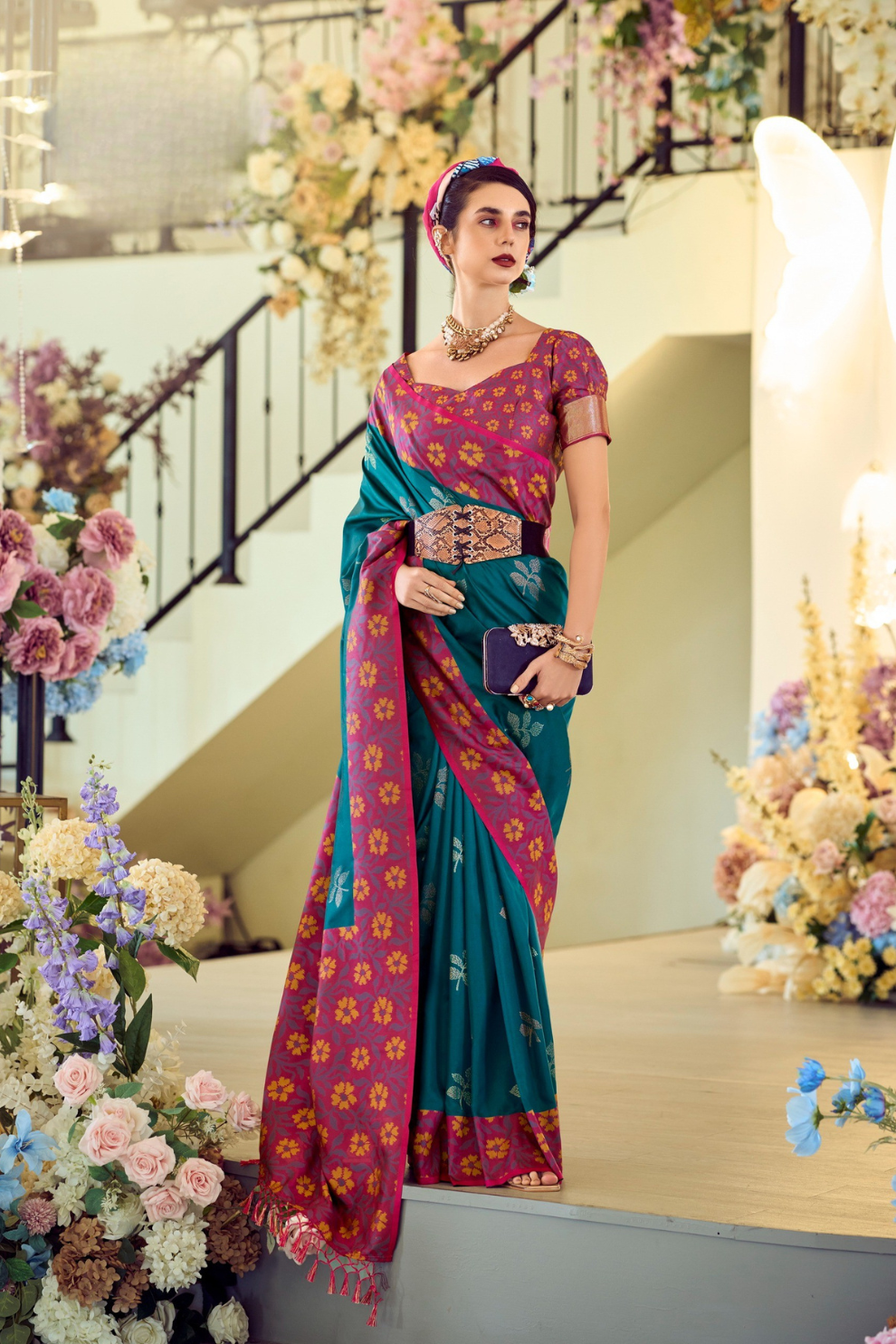 Soft Silk Saree with Traditional Ikkat Border - LaVante Fashion