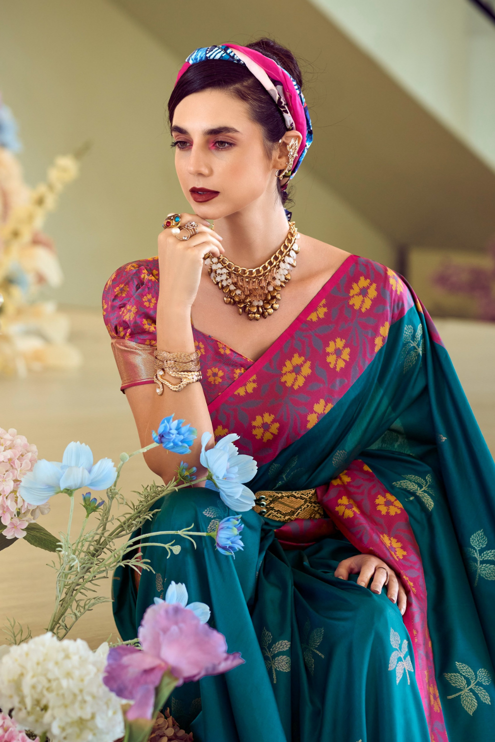 Soft Silk Saree with Traditional Ikkat Border - LaVante Fashion