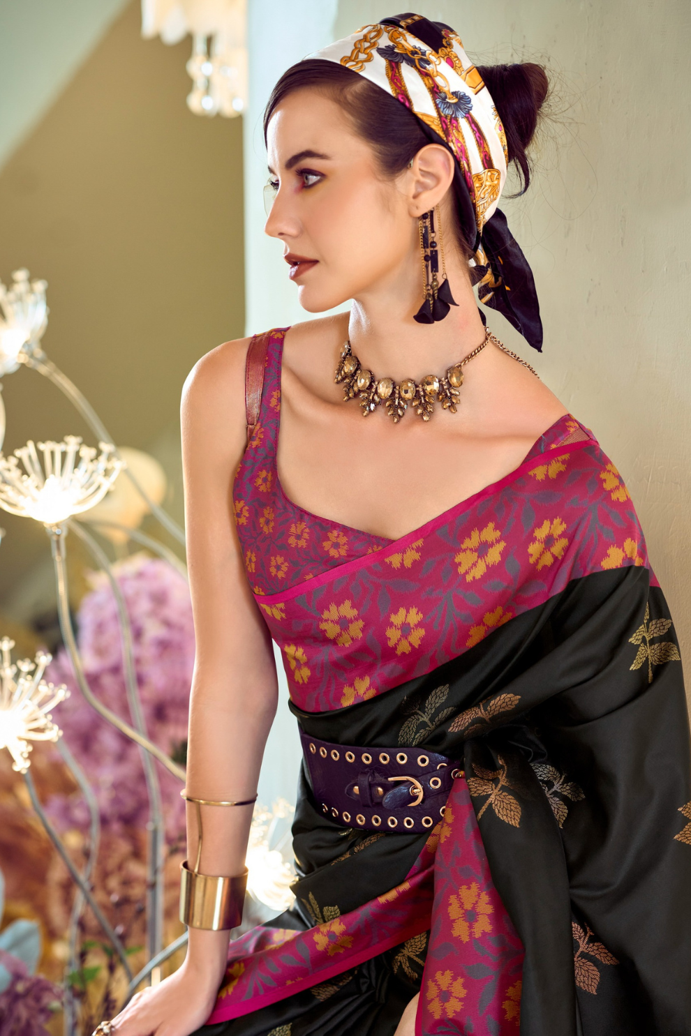 Soft Silk Saree with Traditional Ikkat Border - LaVante Fashion