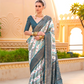 Foil Printed Poly Viscose Silk Saree with Elegant Aqua Finish