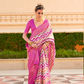Foil Printed Poly Viscose Silk Saree with Elegant Aqua Finish