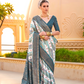 Foil Printed Poly Viscose Silk Saree with Elegant Aqua Finish