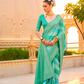 Foil Printed Poly Viscose Silk Saree with Elegant Aqua Finish