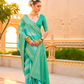 Foil Printed Poly Viscose Silk Saree with Elegant Aqua Finish