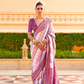 Foil Printed Poly Viscose Silk Saree with Elegant Aqua Finish