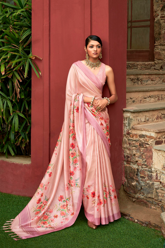 Super Tussar Silk Saree with Excellent Digital Floral Print