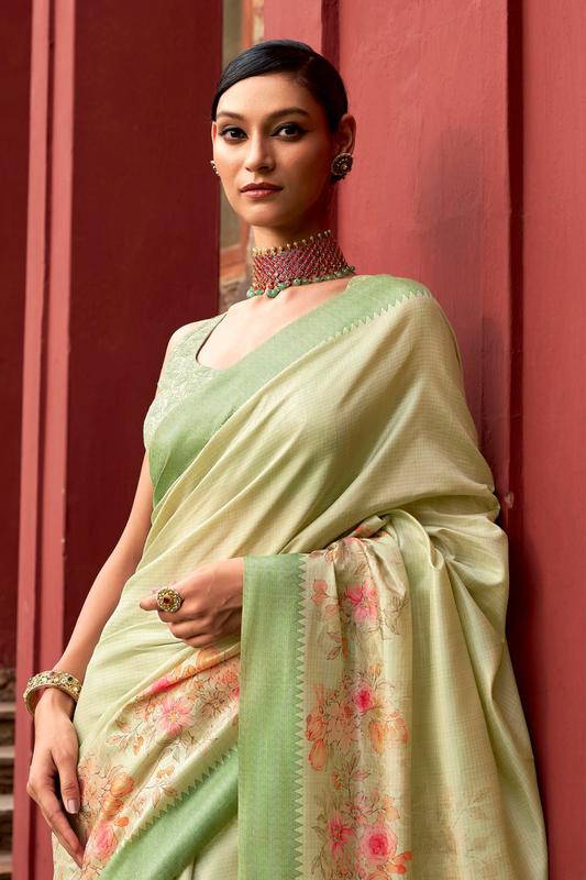 Super Tussar Silk Saree with Excellent Digital Floral Print