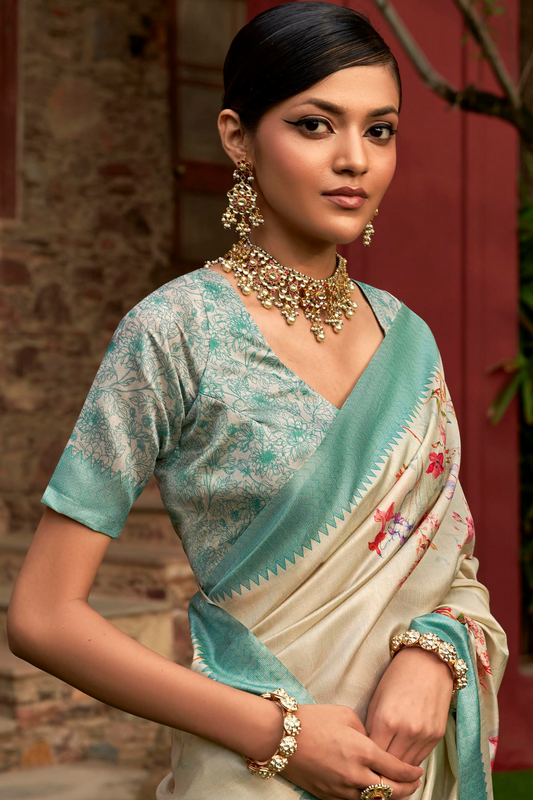 Super Tussar Silk Saree with Excellent Digital Floral Print