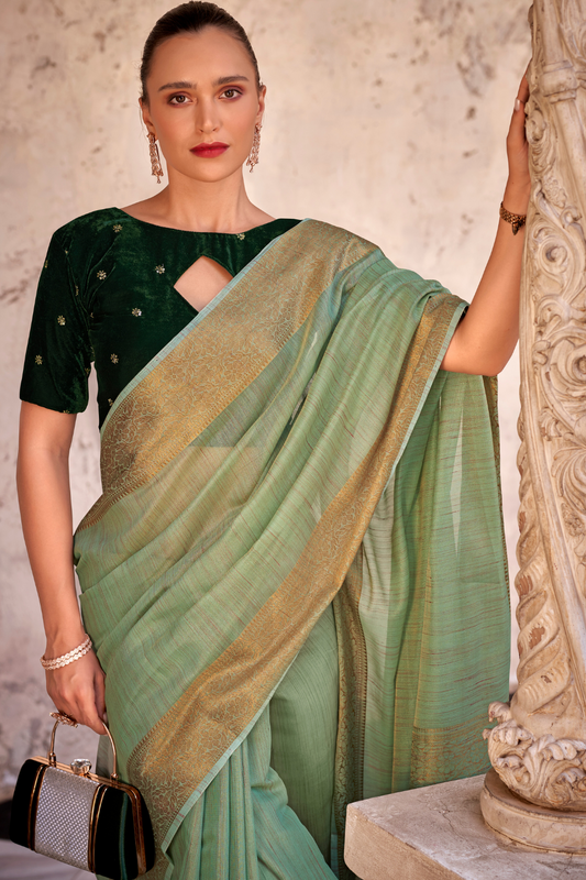 Elegant Tissue Linen Drape with Rich Velvet Contrast Blouse - LaVante Fashion
