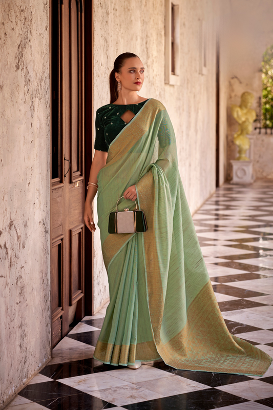 Elegant Tissue Linen Drape with Rich Velvet Contrast Blouse - LaVante Fashion