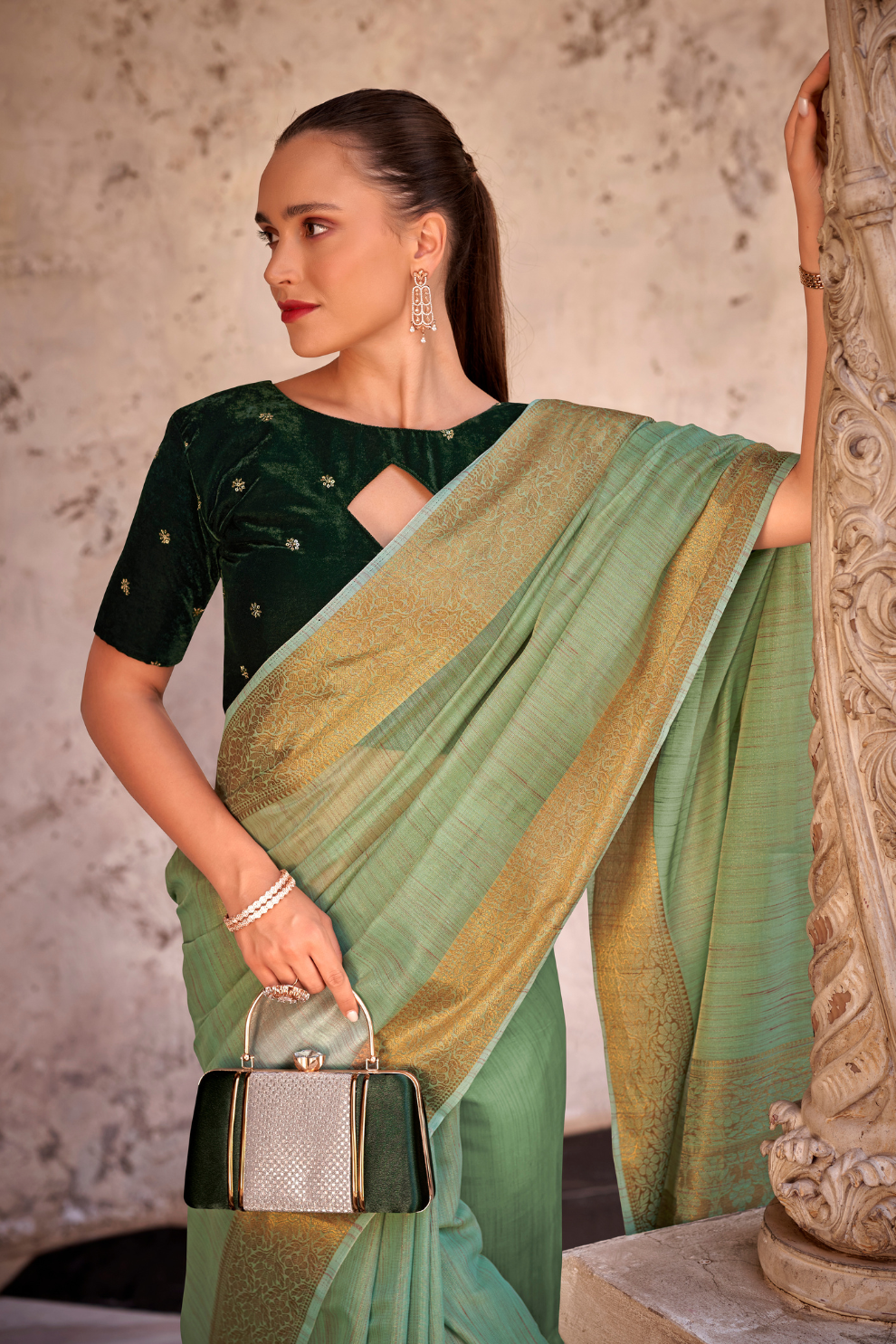 Elegant Tissue Linen Drape with Rich Velvet Contrast Blouse - LaVante Fashion