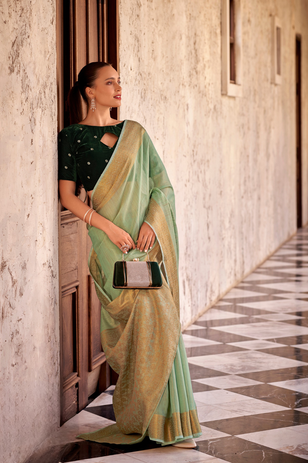 Elegant Tissue Linen Drape with Rich Velvet Contrast Blouse - LaVante Fashion