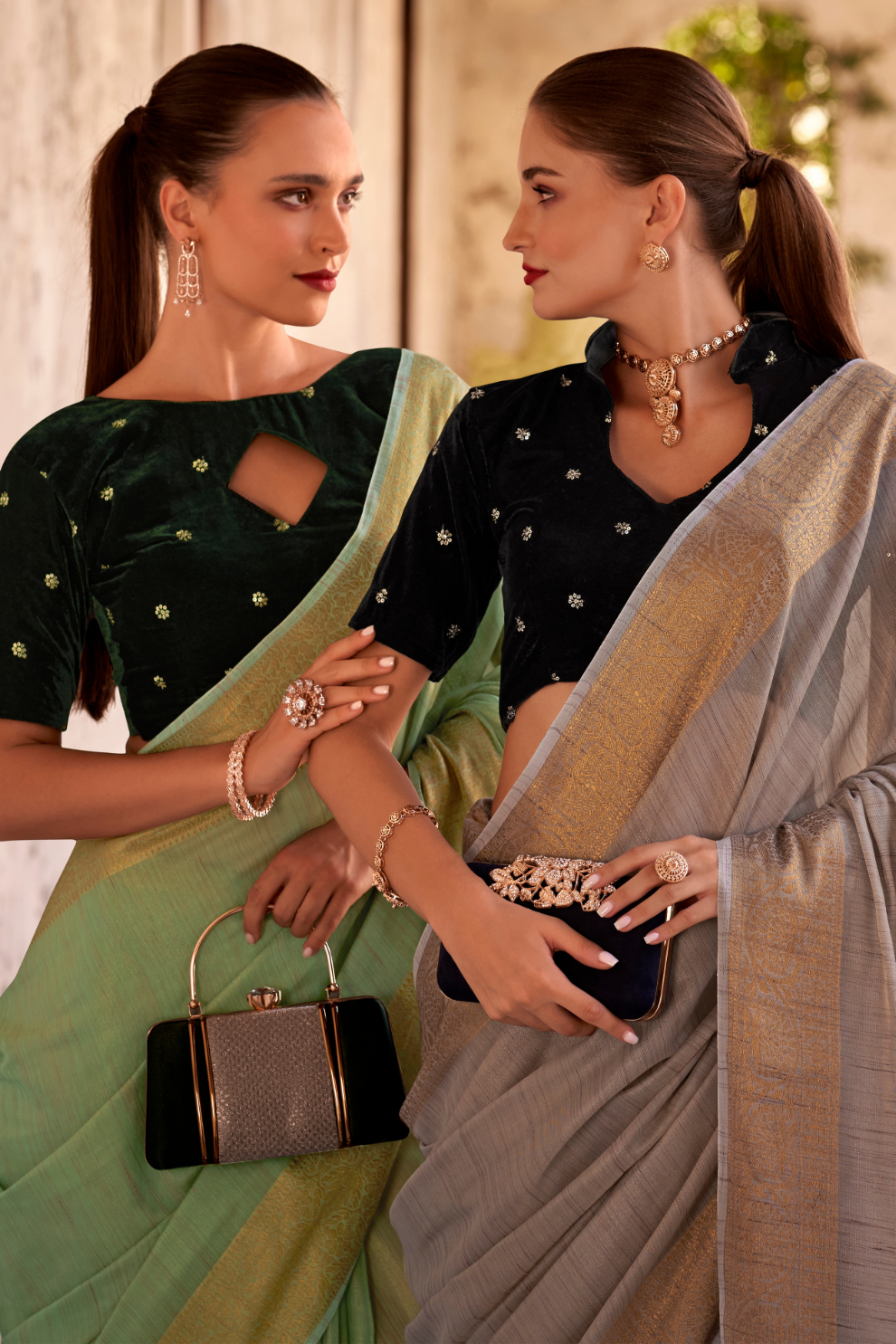 Elegant Tissue Linen Drape with Rich Velvet Contrast Blouse - LaVante Fashion