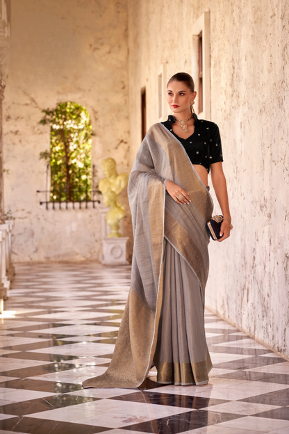 Elegant Tissue Linen Drape with Rich Velvet Contrast Blouse - LaVante Fashion