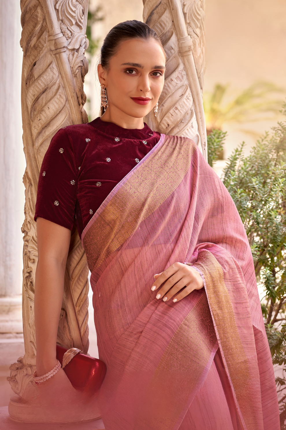 Elegant Tissue Linen Drape with Rich Velvet Contrast Blouse - LaVante Fashion