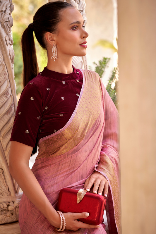 Elegant Tissue Linen Drape with Rich Velvet Contrast Blouse - LaVante Fashion