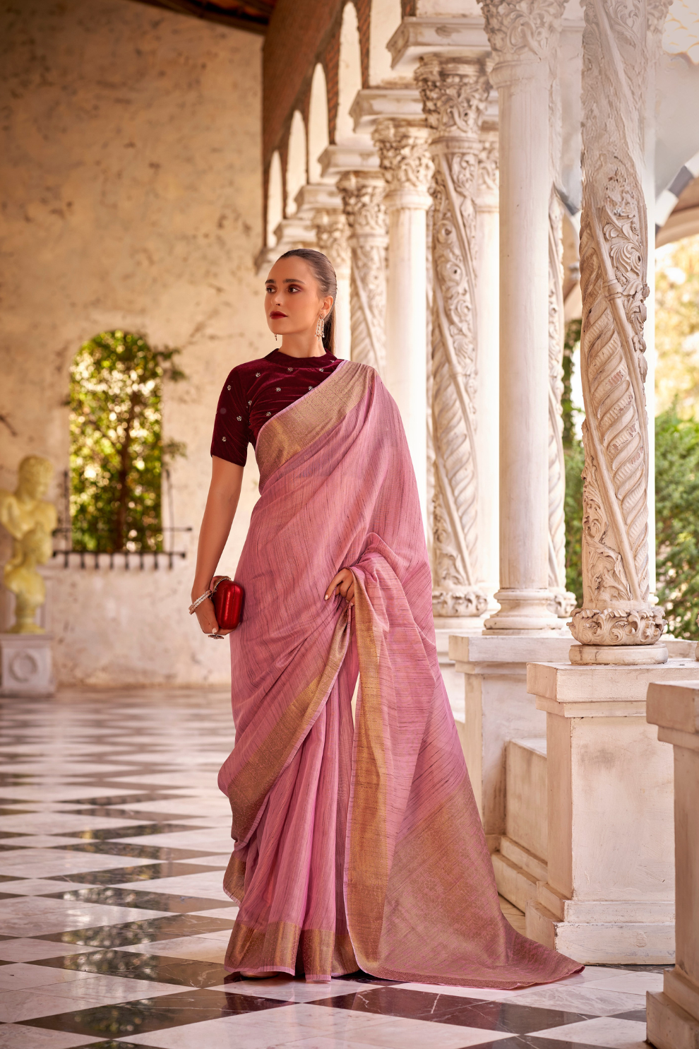 Elegant Tissue Linen Drape with Rich Velvet Contrast Blouse - LaVante Fashion