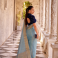 Elegant Tissue Linen Drape with Rich Velvet Contrast Blouse - LaVante Fashion