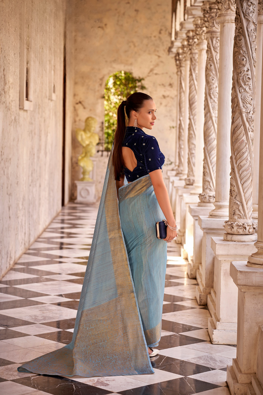 Elegant Tissue Linen Drape with Rich Velvet Contrast Blouse - LaVante Fashion