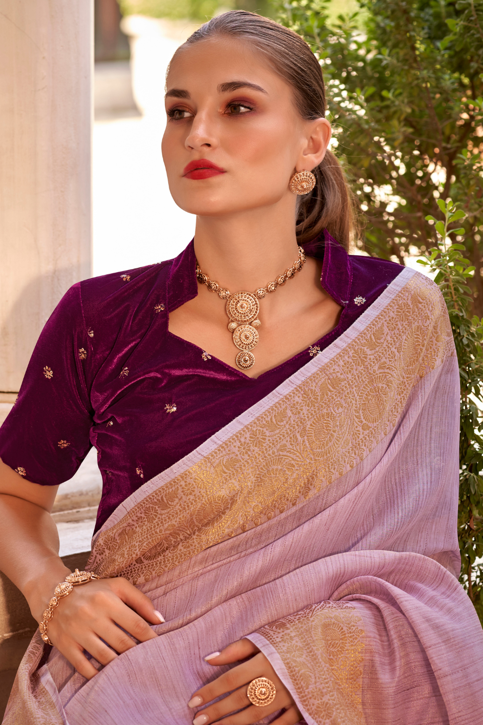 Elegant Tissue Linen Drape with Rich Velvet Contrast Blouse - LaVante Fashion
