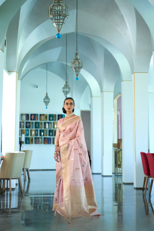 Tissue Finish Silk Saree with Blouse for Special Events