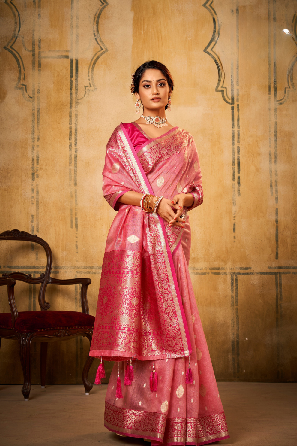 Tissue Silk Saree with Striking Contrast Border