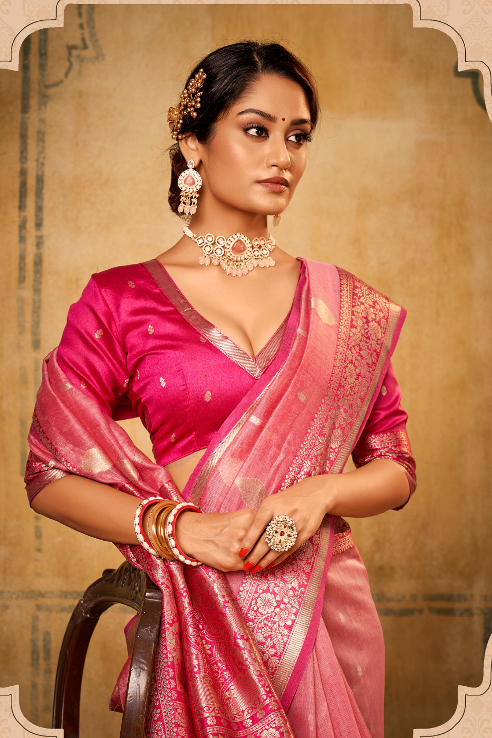 Tissue Silk Saree with Striking Contrast Border