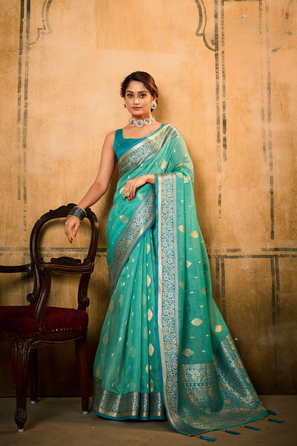Tissue Silk Saree with Striking Contrast Border