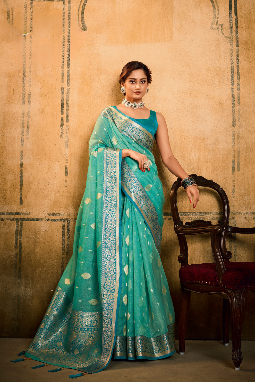 Tissue Silk Saree with Striking Contrast Border