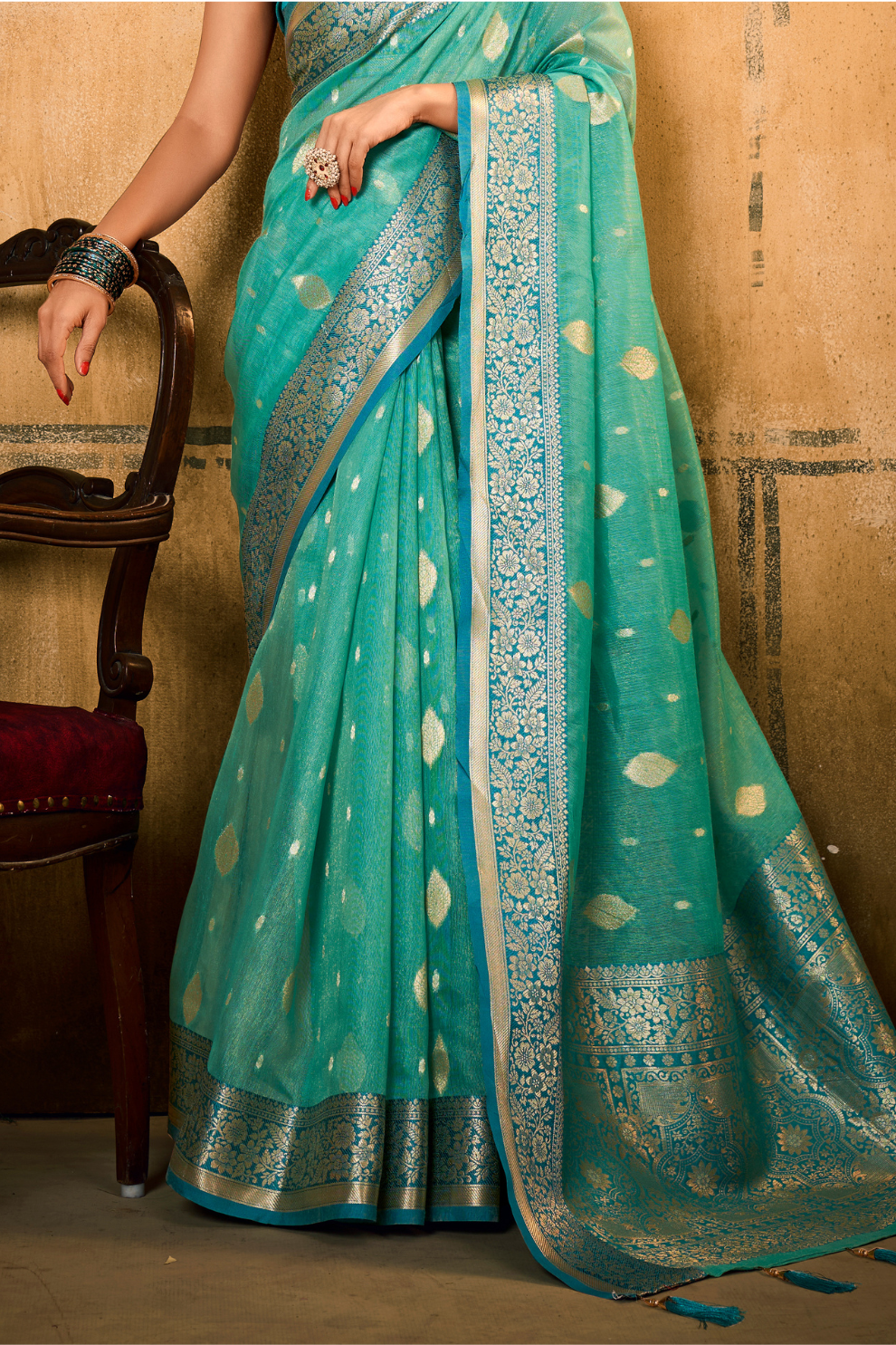 Tissue Silk Saree with Striking Contrast Border