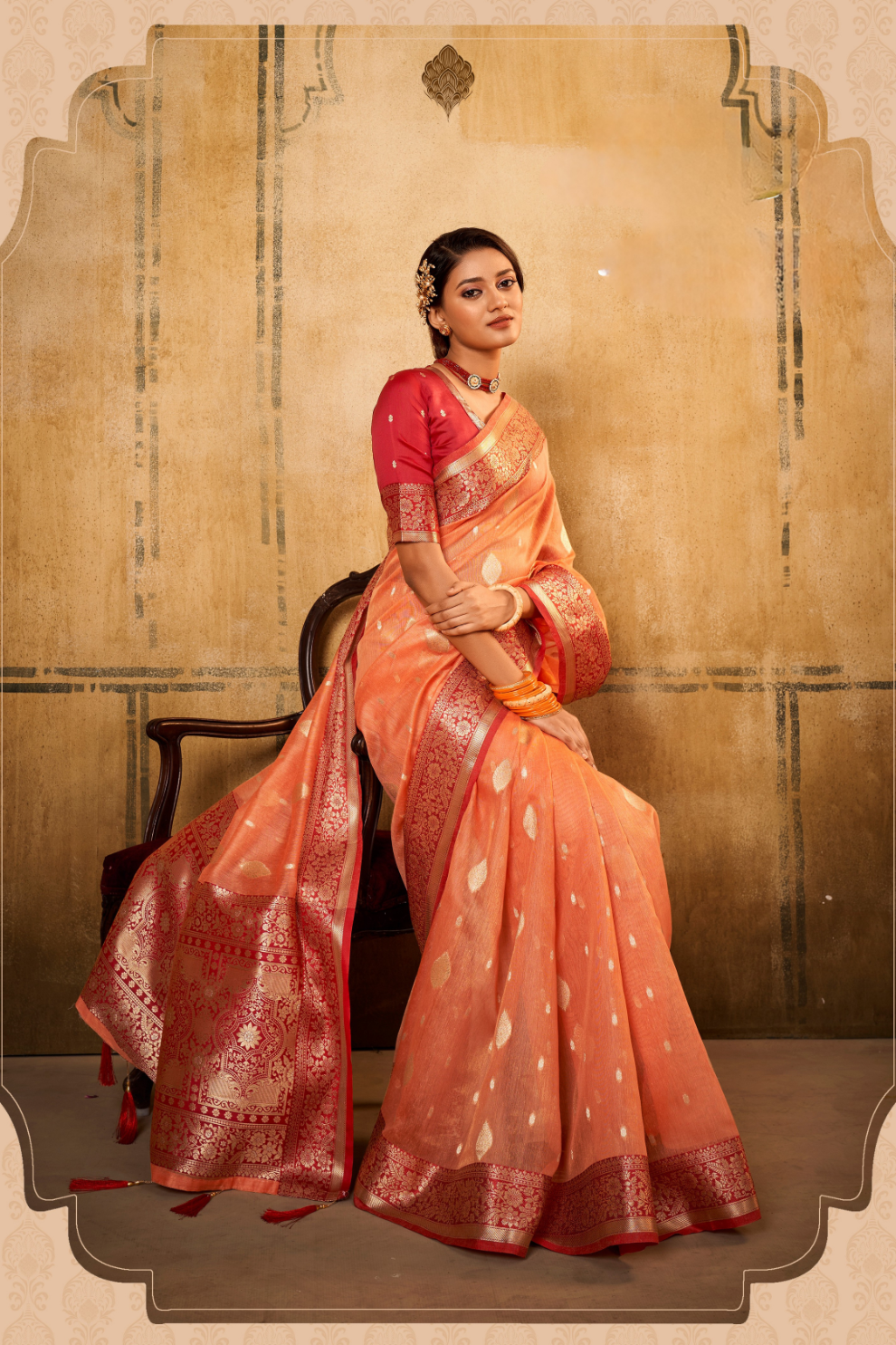 Tissue Silk Saree with Striking Contrast Border
