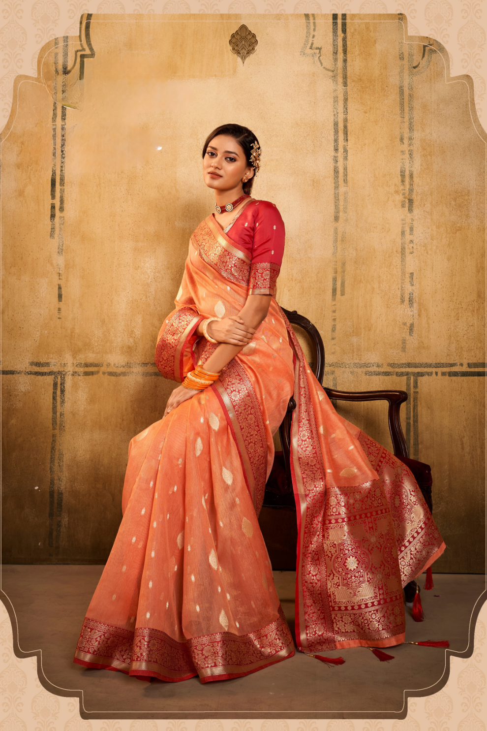 Tissue Silk Saree with Striking Contrast Border