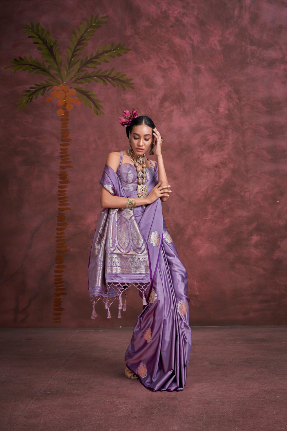 Tone-to-Tone Satin Handloom Saree with Banarasi Zari and Heavy Pallu