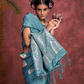 Tone-to-Tone Satin Handloom Saree with Banarasi Zari and Heavy Pallu